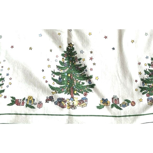 Nikko Christmas Tablecloth Trees Holly Stars Presents 54 x 52" Square - Picture 4 of 4